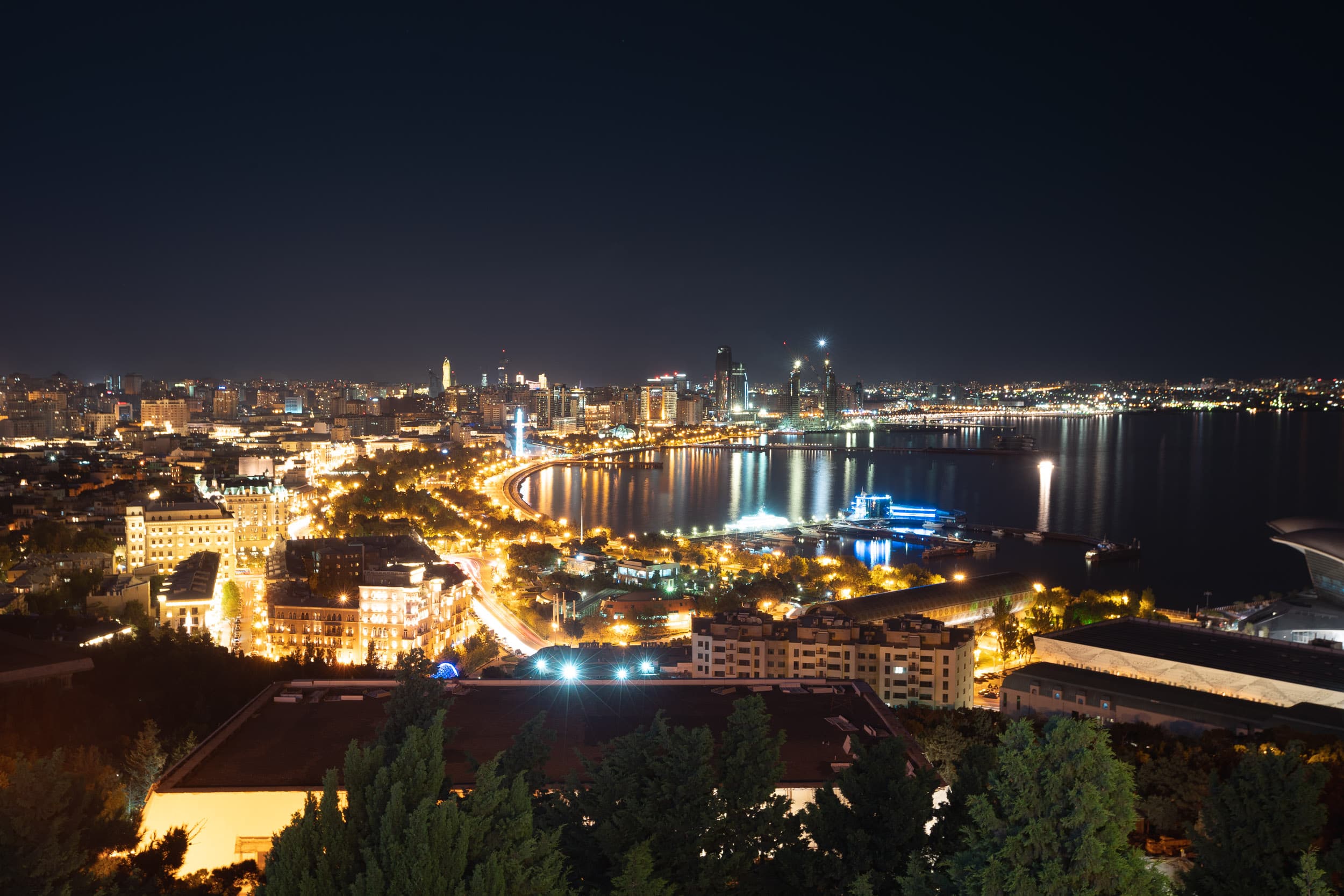 Baku coastline at night